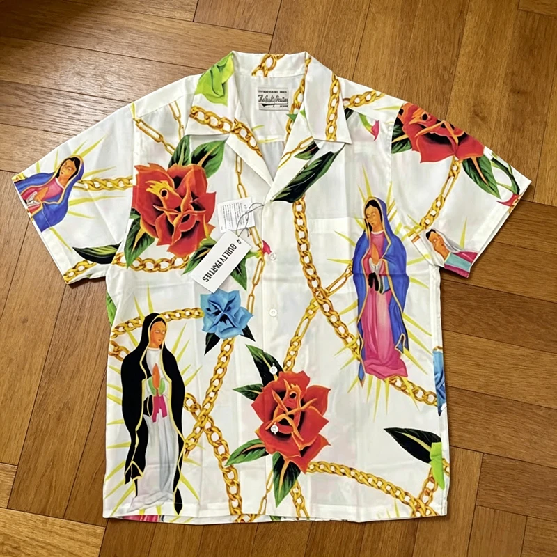 

Wacko Maria Shirt High Quality Streetwear Full Printed Pattern Short Sleeve Hawaiian Style Casual Shirt