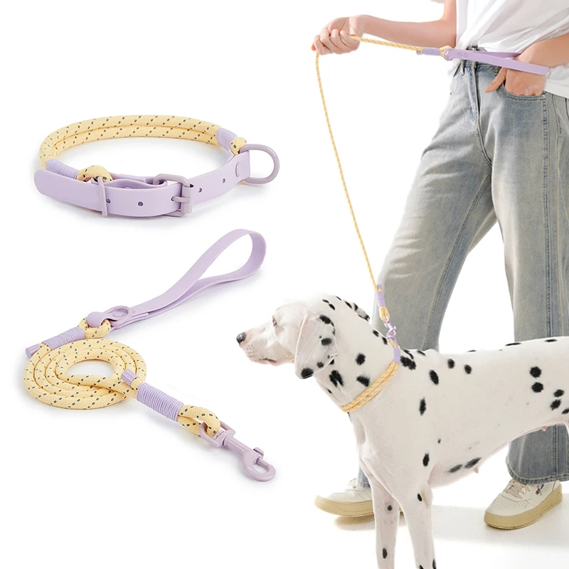 New Pet Lead Collar And Leash Set 3M Reflective effect safety dog Collar suit Pink Ad Purple Nylon Handmade Webbing Dog Supplies