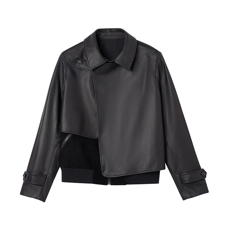 Veste de moto en cuir véritable pour femme, peau de mouton, veste combinée pour femme, haute qualité, mode printemps et automne 2024, Zjt1266