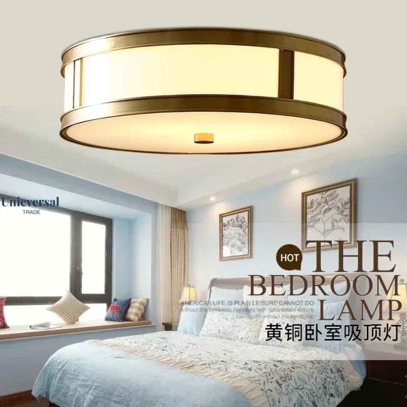 

Personalized American Style Brass Ceiling Light Glass Balcony Bedroom Lamp Led Copper Ceiling Lamps for Living Room