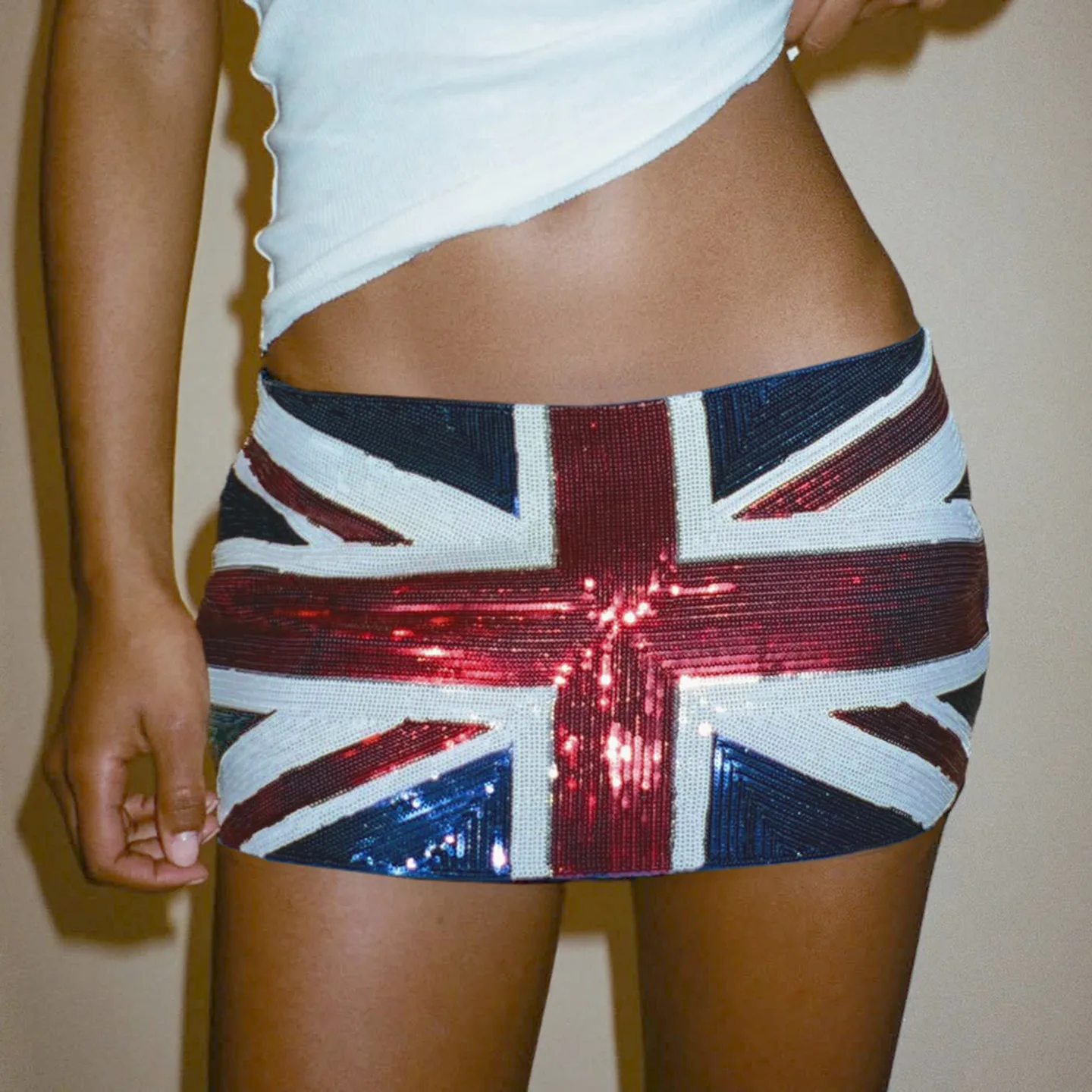 

Gtpdpllt Flag Print Sequin Extreme Mini Skirt Y2k Streetwear Sexy Low Waist Skirts For Summer Women Y2K Clothing