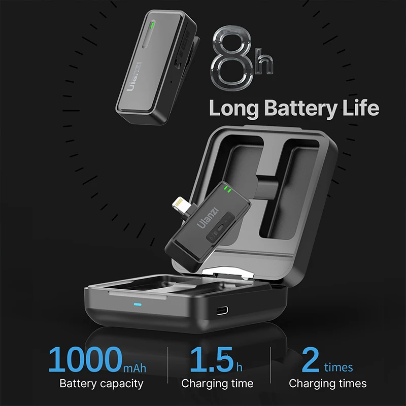 Ulanzi Pena Rekaman Suara Mikrofon Nirkabel 2.4G untuk iPhone 14 13 12 11 Pro Max X XS XR Max Mikrofon Noise Cancelling