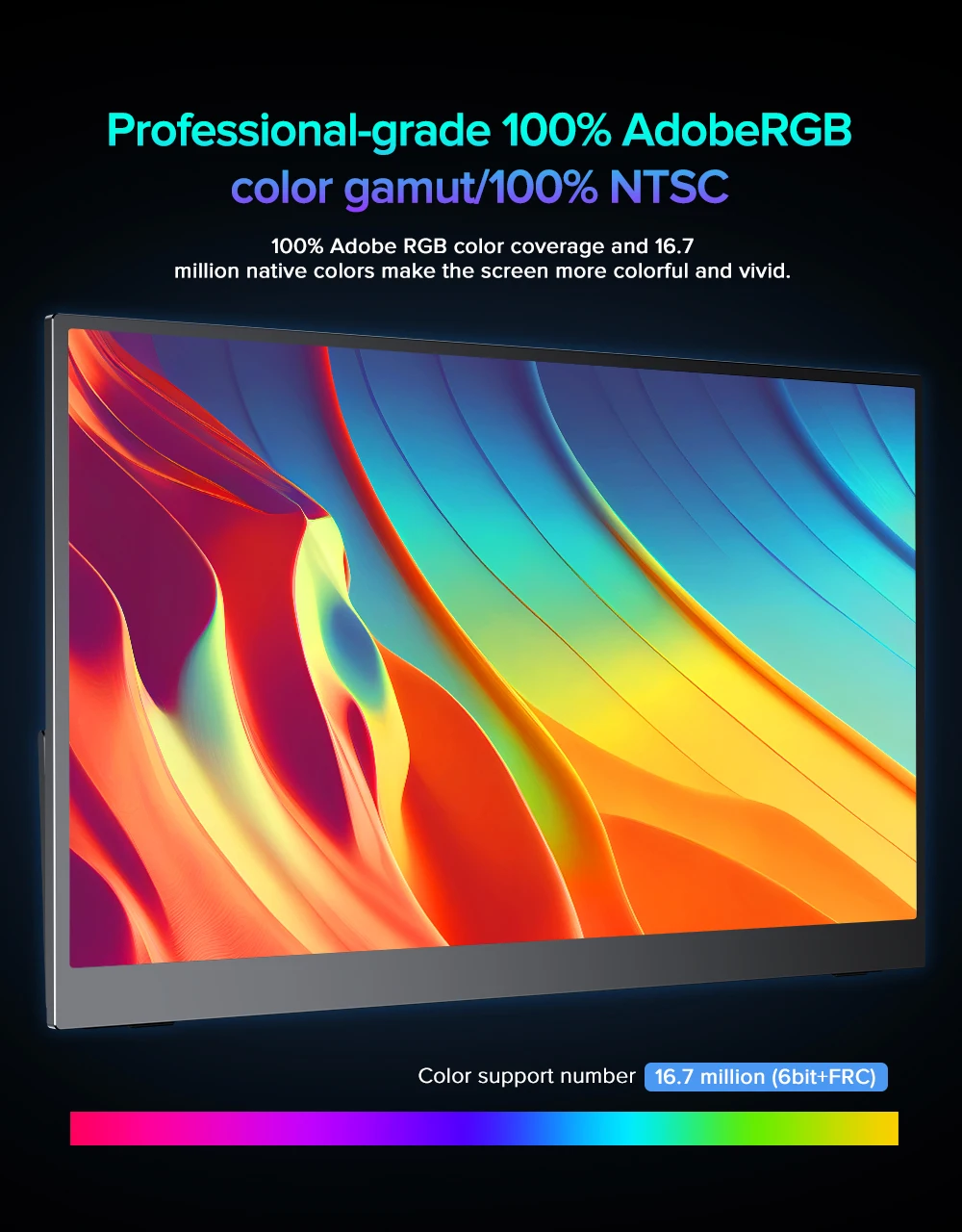 شاشة UPERFECT UColor J5 المحمولة بدقة 4K مقاس 17.3 بوصة، تدعم تقنية Adobe RGB UHD وتقنية FreeSync HDR مع مكبرات صوت وشاشة سفر للعناية بالعين لأجهزة PS5/4 وسطح المكتب والكمبيوتر المحمول والهاتف