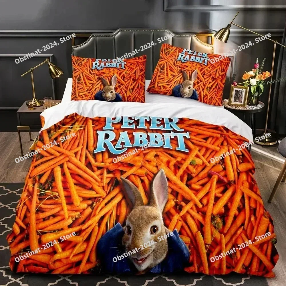 Cartoon Peter Rabbit Bedding Set Printed single Comforter Quilt Bed Cover Duvet Cover Pillow Case 3 Pieces Sets Kids Adult Size