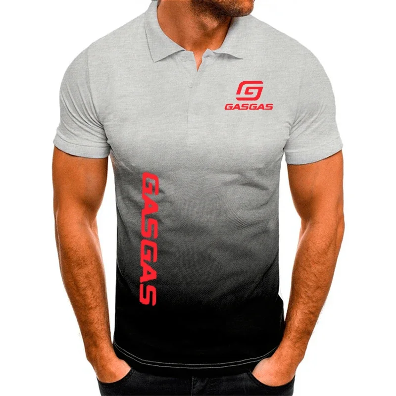 Camisa polo de algodão de manga curta masculina, camisa Harajuku Hip Hop Street, marca impressa Gasgas para motocicletas, verão quente