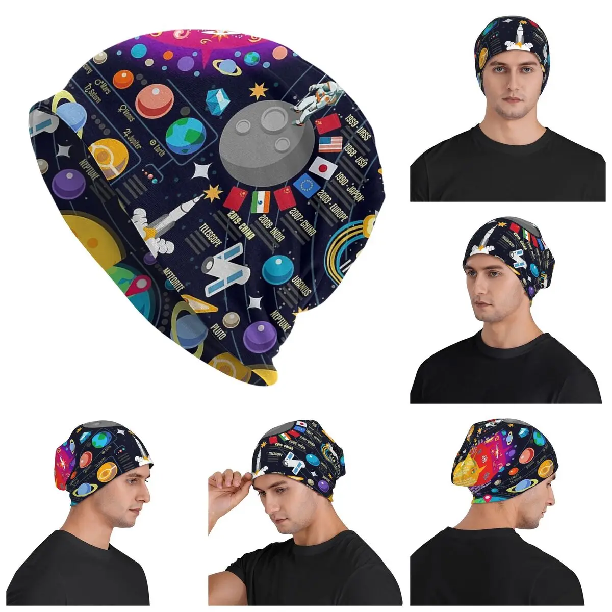 

Space Universe Infographics Big Bang Warm Knitted Cap Hip Hop Bonnet Hat Autumn Winter Outdoor Beanies Hats for Men Women Adult