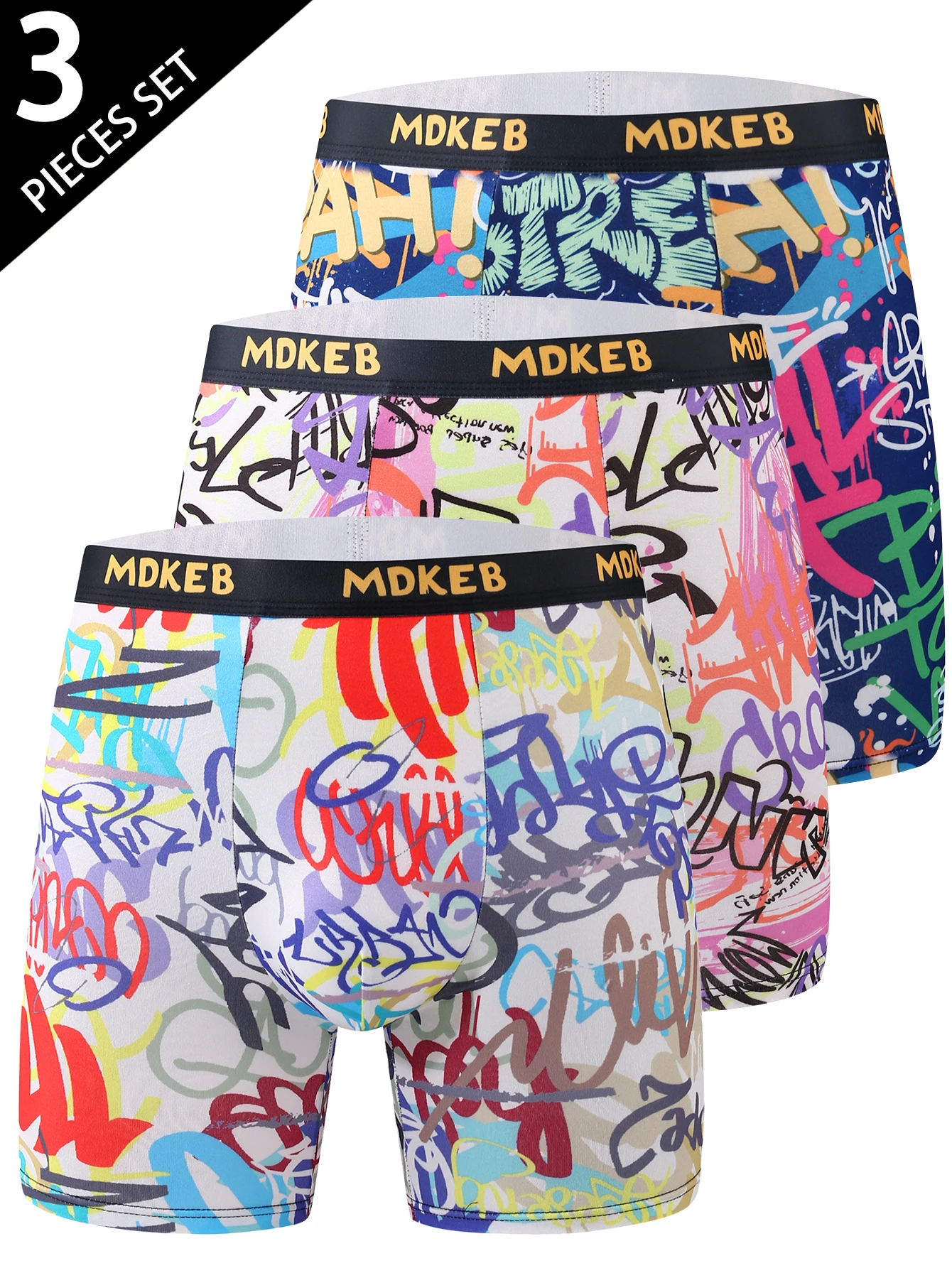 

Мужские длинные трусы-боксеры из трех частей с рисунком граффити, дышащие и удобные высокоэластичные длинные боксеры, боксерские трусы