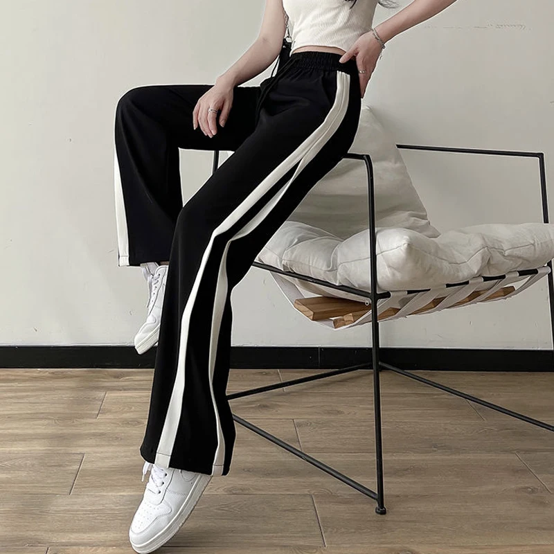 Side Stripe Sweatpants Y2k Women 2023 Summer Korean Style High Waist Streetwear Harajuku Straight Wide Leg Pants Casual Trousers