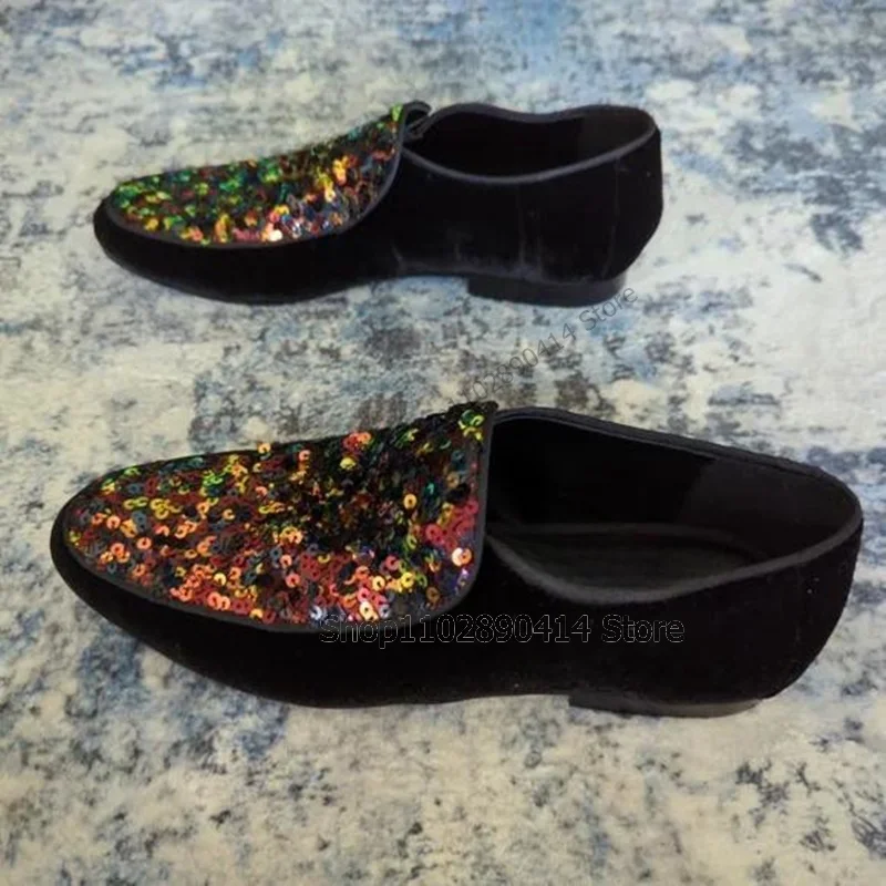 Mocasines aterciopelados con lentejuelas de colores para hombre, zapatos informales sin cordones a la moda, lujosos, hechos a mano, para fiesta, banquete