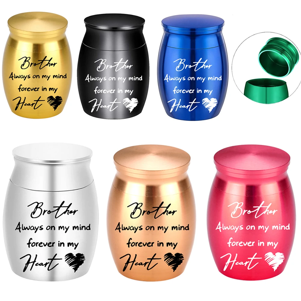 Brother Cremation Urns for Ashes Small 1.157 Inch Aluminum Alloy Keepsake Holder 'Always on My Mind' Design for Memorial Tribute