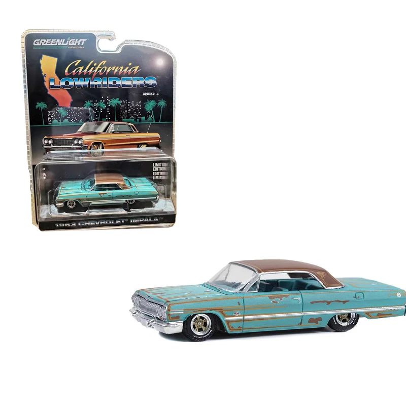 

Greenlight 1/64 Proportio 1963 Green Embroidery Distressed Lie Low Diecast Model Alloy Car Toy Child Christmas Gift