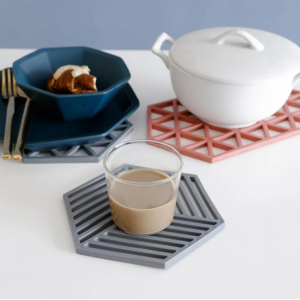 

3 Pcs Tea Coaster Anti-slip Place Mat Placemats Dinner Cup PVC Dish Hexagon Nordic