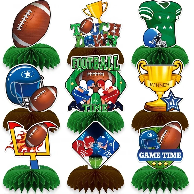 

New Set of 9 Rugby Birthday Party Decorations Kids Party Supplies Honeycomb Decoration Cake Decoration Background