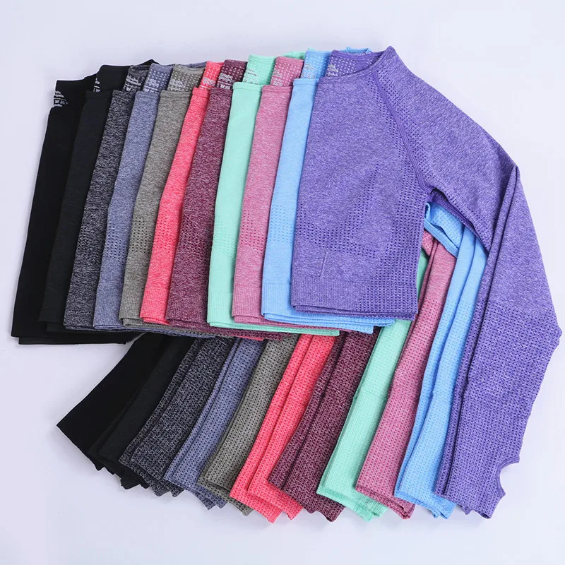 

Интернет-знаменитости, одежда для йоги, женский бесшовный жаккардовый топ для фитнеса с длинными рукавами, облегающий сексуальный топ для спорта на открытом воздухе