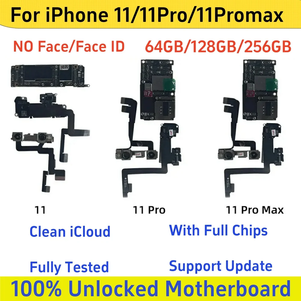 Fully unlocked For iphone 11 Pro With Face ID Logic board For iPhone 11 Pro MAX Motherboard clean icloud full chips Mainboard