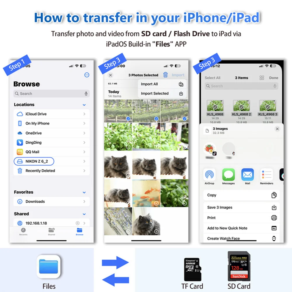 USB 3.0 نوع C قارئ بطاقات SD آيفون 15-17 سلسلة 5G نقل سريع قارئ بطاقات الذاكرة MicroSD لأجهزة أندرويد USB C #3