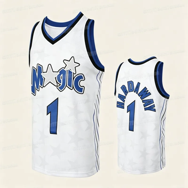 Vintage Orlando 1 Penny Hardaway Basketballanzug mit blauen und weißen Streifen, Retro-Sportbekleidung, lässige 3D-Weste, Familienstil – Detail 4