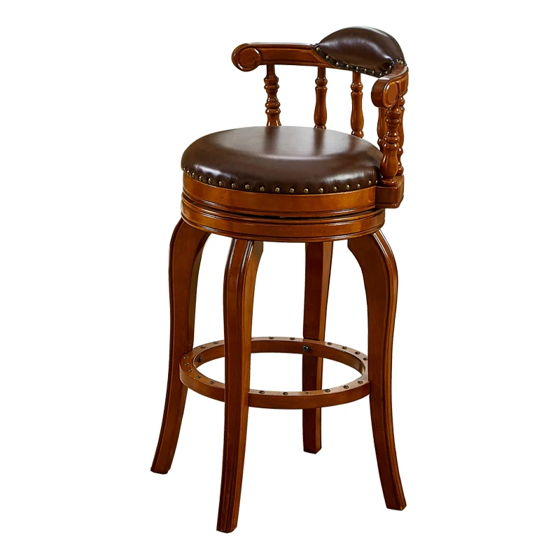 European bar chair Solid wood American home high stool Backrest Rotating island