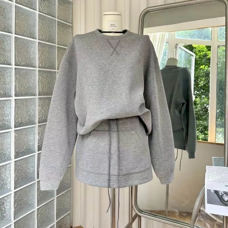 

Sporty Dress Sets Long Sleeve Hoodies and Skirt Sportswear Matching Sets Loose Korean Style Casual Tracksuit Women Two Piece Set
