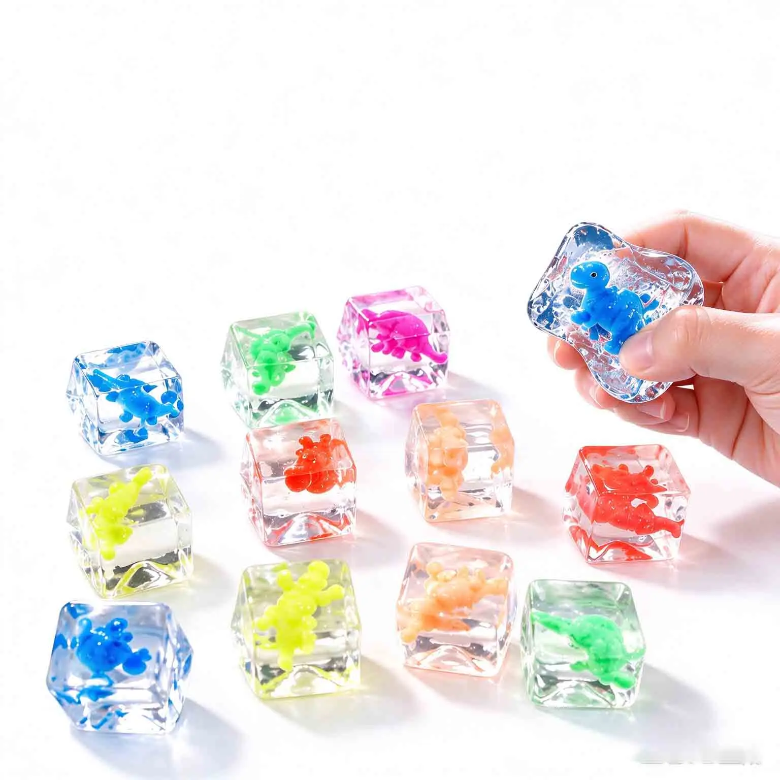 10/20/30/50Pcs 2.5cm Plastic TPR Simulated Colorful Dinosaur Ice Cube Squeeze Decor For Stress Relief SquishiesFidget Toy