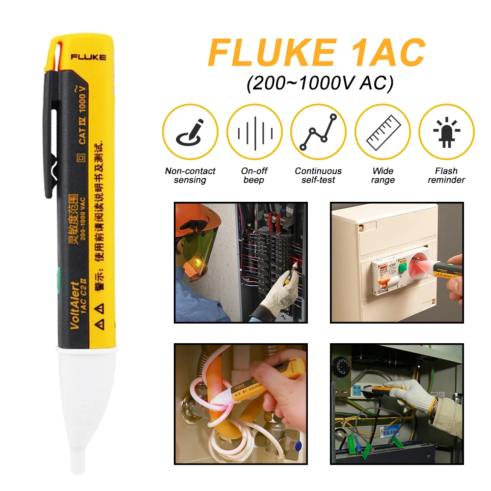 FLUKE-Sensor VoltAlert Sem Contato, Testador Elétrico AC, Caneta Detector, 1AC-C2 II, 200 ~ 1000V