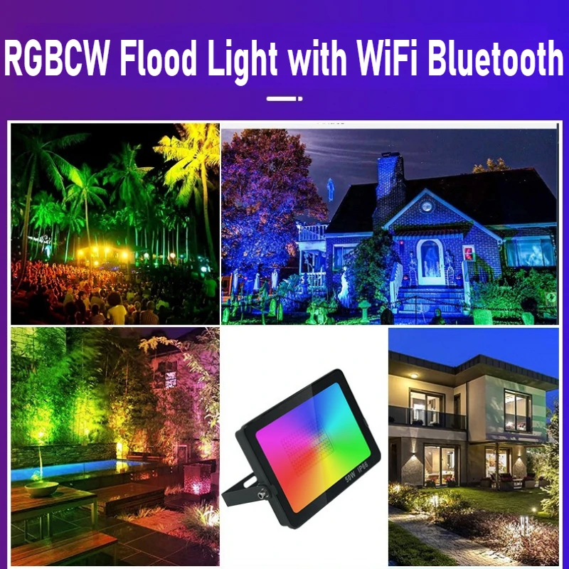 

Smart RGB+CW Flood Light with Voice Control, WiFi Bluetooth, Schedule Timer, 16M Colors for Home Garden Deco
