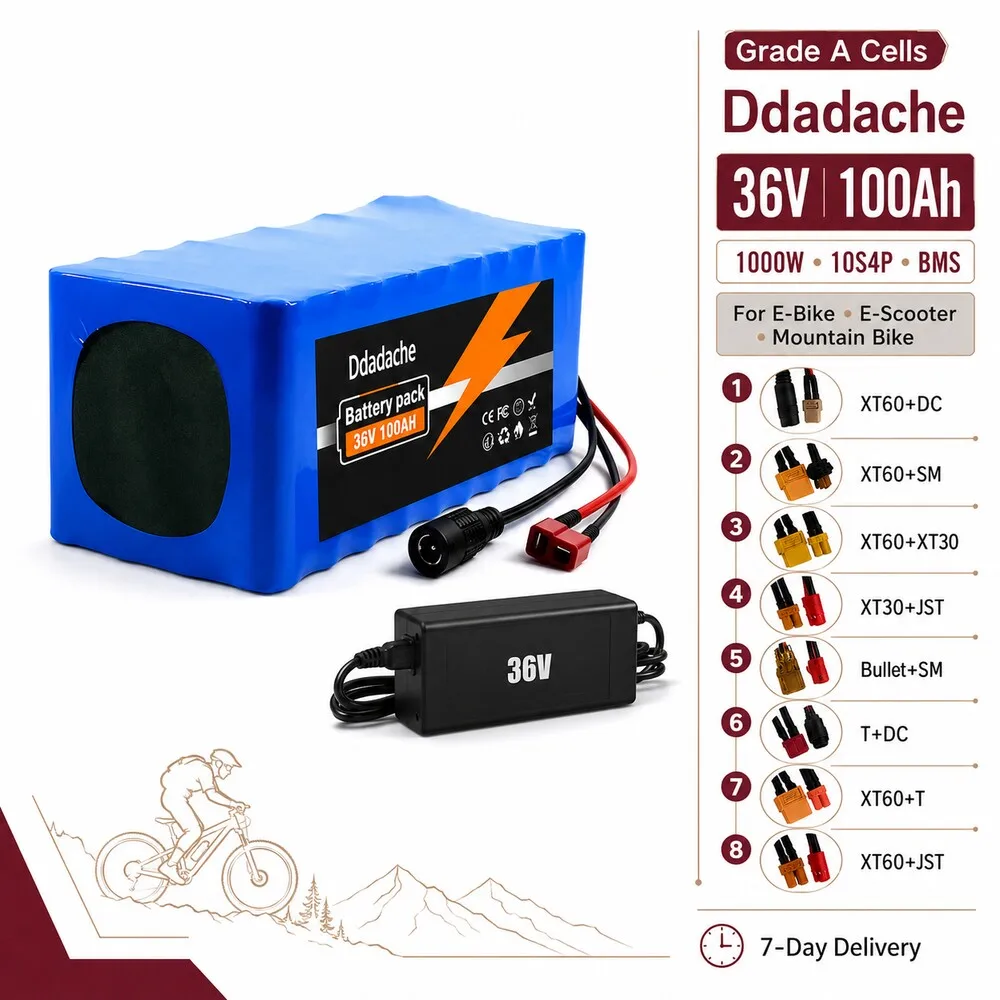 36V 100Ah 10S4P Lithium-Ionen-Akku für Elektrofahrräder mit DC5521 Ladeanschluss, BMS-geschützt