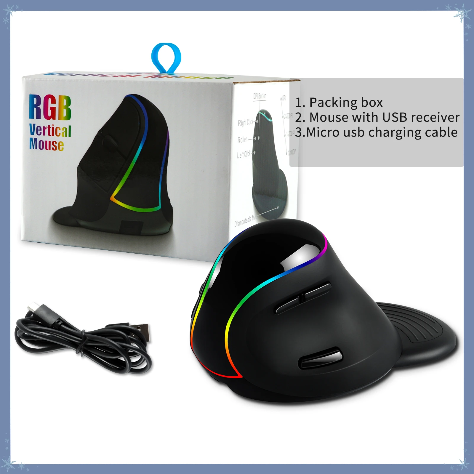 

Ergonomic Vertical Wireless Mouse RGB Rechargeable Computer Mice 2400DPI USB Optical Mause LED Backlit Gaming Mouse Mause For PC