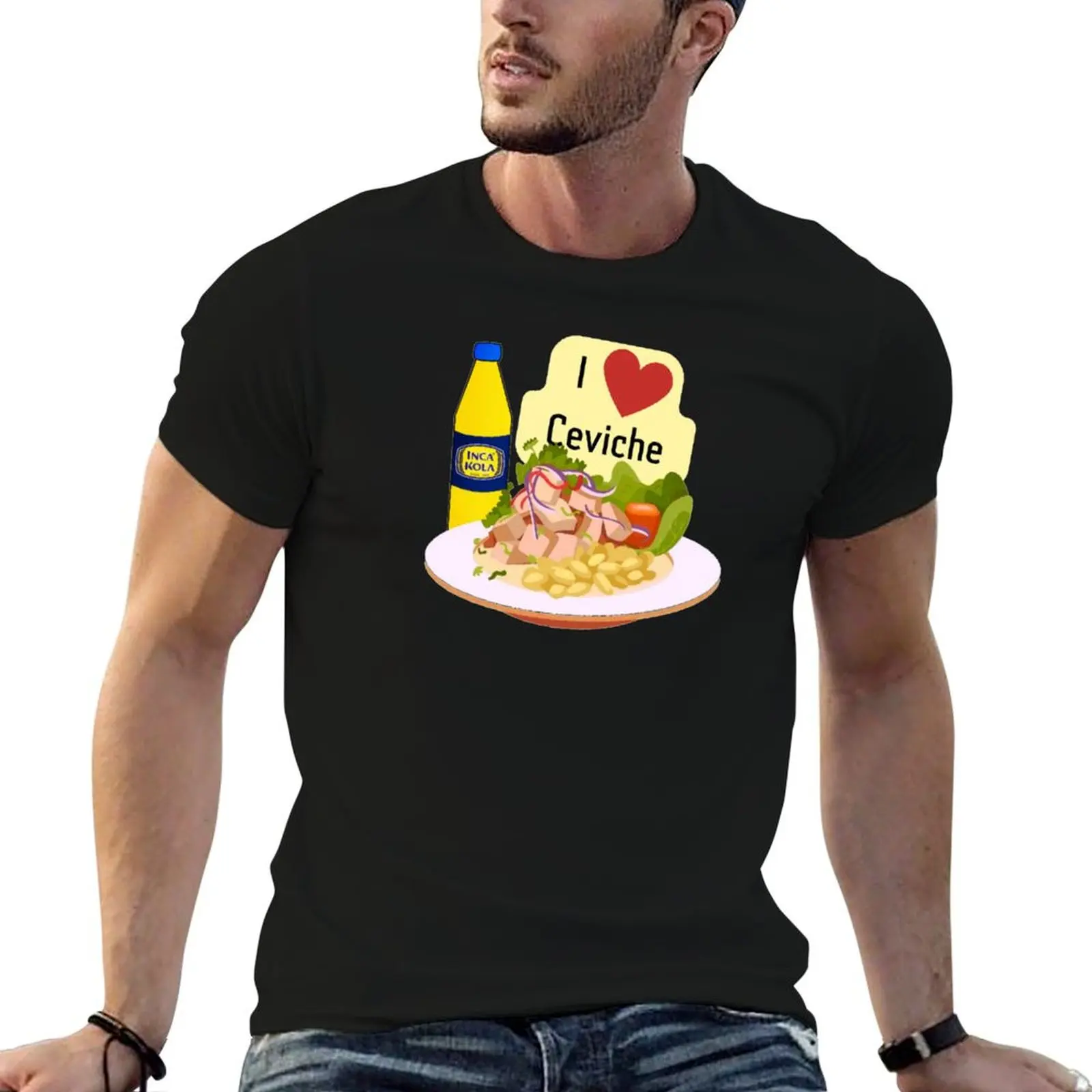Camiseta Ceviche + Inca Kola, camisetas divertidas, camiseta de algodón para hombre, camiseta de algodón