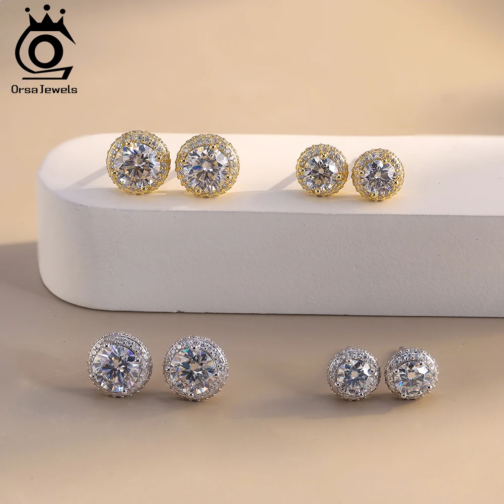 

ORSA JEWELS 925 Sterling Silver Stud Earrings with D Color VVS Moissanite Diamand Elegant and Timeless Jewelry for Women MOE11