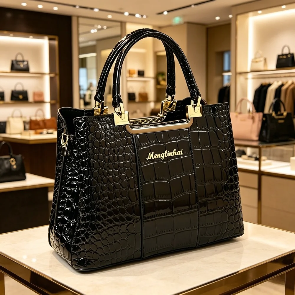 

Summer Shiny Mother Bag 2026 New Crocodile Print Middle Aged Ladies Bag Light Luxury Brand Tote Bag