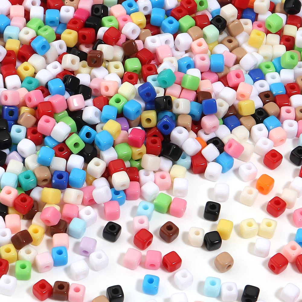 500 Stück/Los 4mm bunte kleine quadratische Acrylperlen, lose Abstandshalterperlen für Schmuckherstellung, DIY-Armband- und Halskettenzubehör – Detail 3