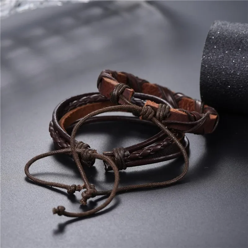 Brown/Black Braided Handmade Leather Rope Bracelet for Women Men QC24