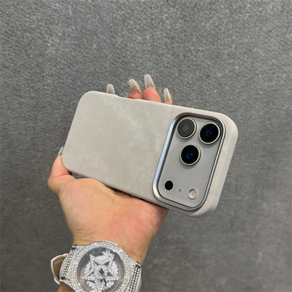 Funda magnética de cuero y fibra con marco de lente de aleación de lujo para iPhone 17 16 Pro Max 15 14 13 12 para Magsafe Retro Funda a prueba de golpes