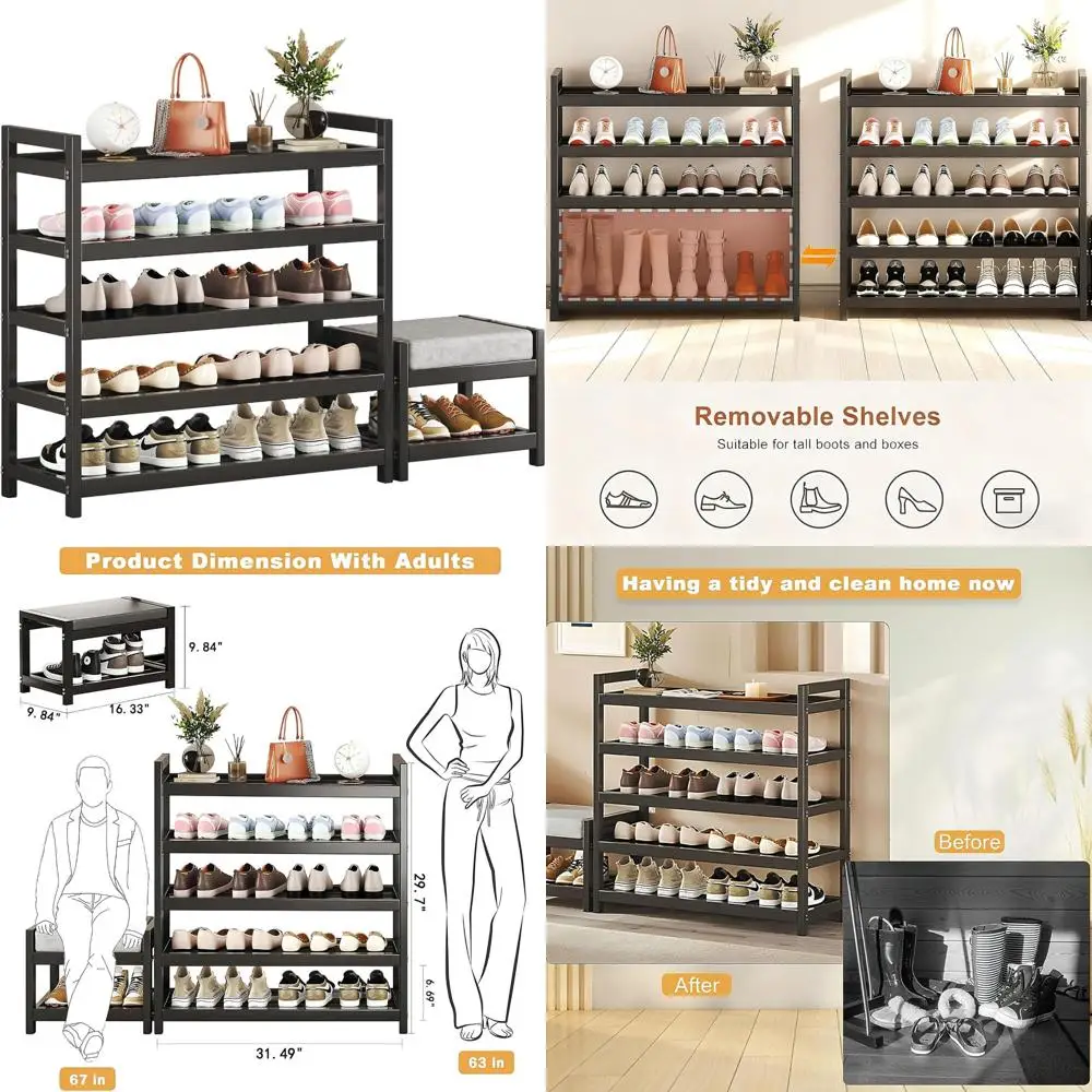 

Отдельно стоящий металлический органайзер для хранения обуви с сиденьем для прихожей, 5-уровневая узкая полка для обувных полок