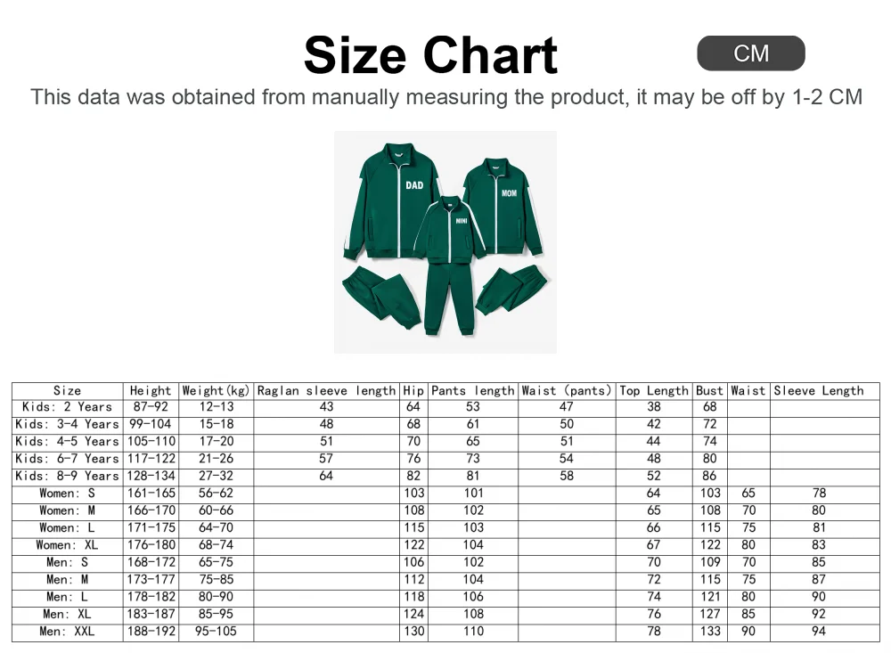 PatPat Family Matching Green Zipper Coat Tops and Pants Tracksuits Sets Soft and Comfortable  Perfect for Outings