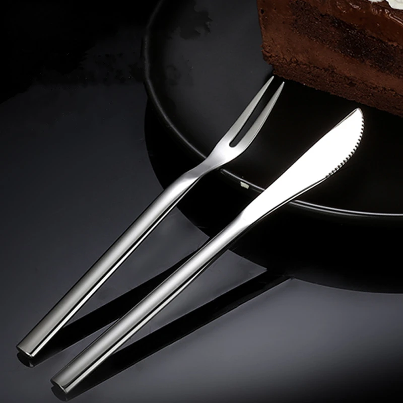 Silver Stainless Steel Small Dessert Cutlery Minimalist styleTeaspoon Coffee Snack Fruit Knife Tableware Kitchen Tools