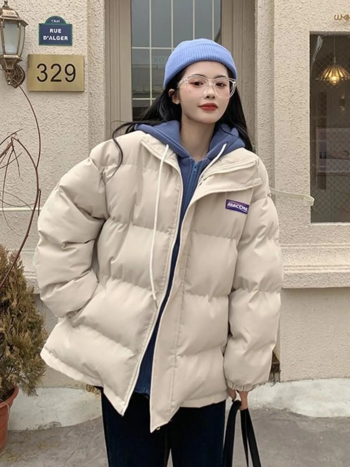 

plus Size Autumn Winter Cotton Jaet Fake Two-Piece Bread Coat Loose Slimming Hooded Casual Korean Sle Long Sve Zipper