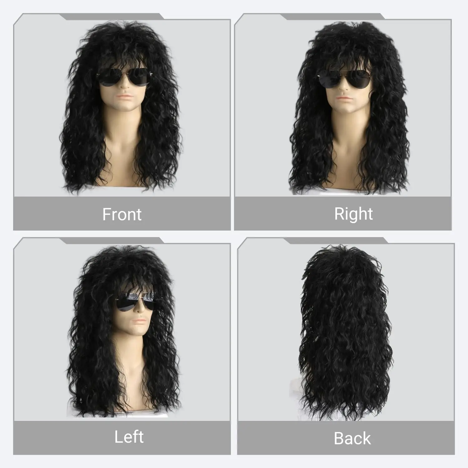 80s Wigs for Men Brown White Long Wavy Mullet Wigs for Women Heavy Metal Rocker Wig Halloween Costume Party Synthetic Wig