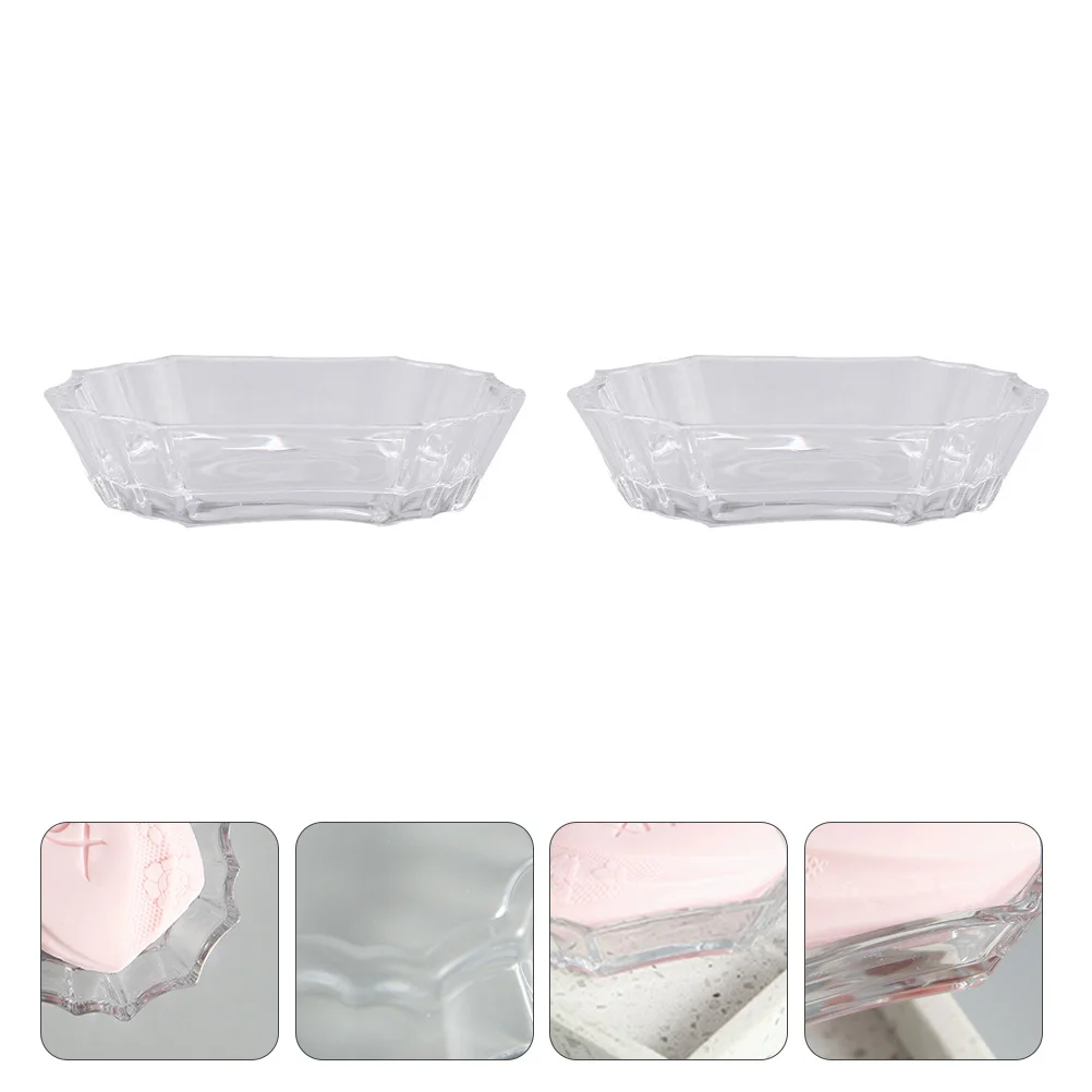 

2Pcs Glass Soap Box Transparent Bathroom Organizer Embossment Design Simple Container Soap Box Bathroom Supply