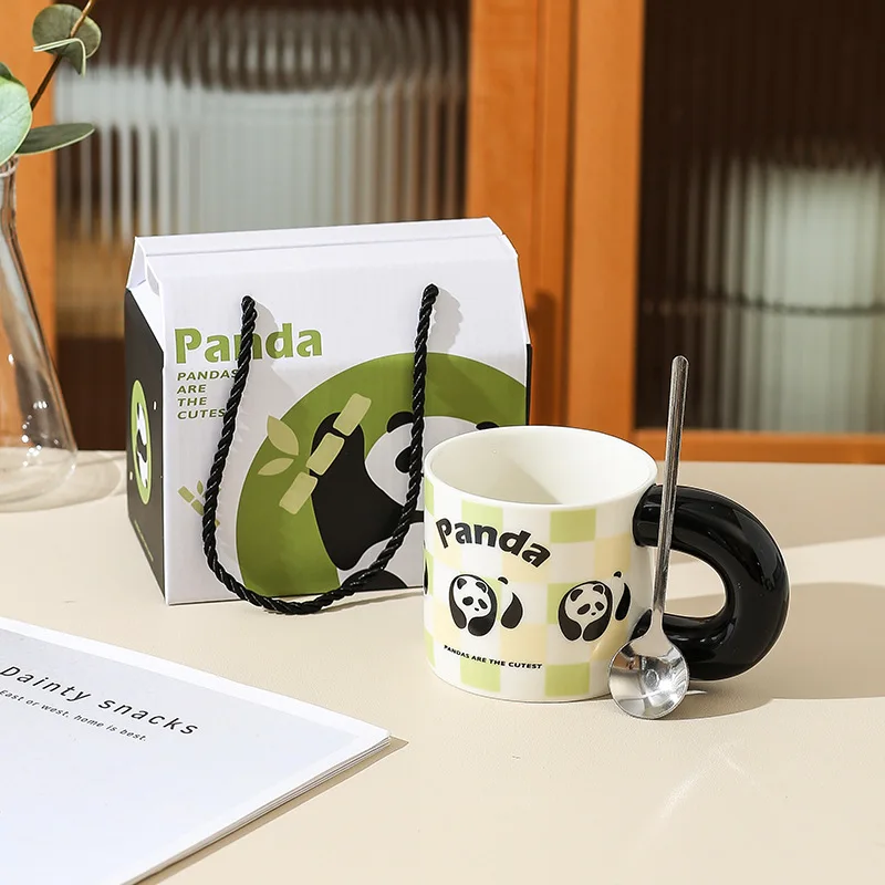 

Panda Coffee Cups With Spoon Creative Ceramics Mugs Hot Breakfast Tea Milk Water Bottle Christmas Birthday Gift