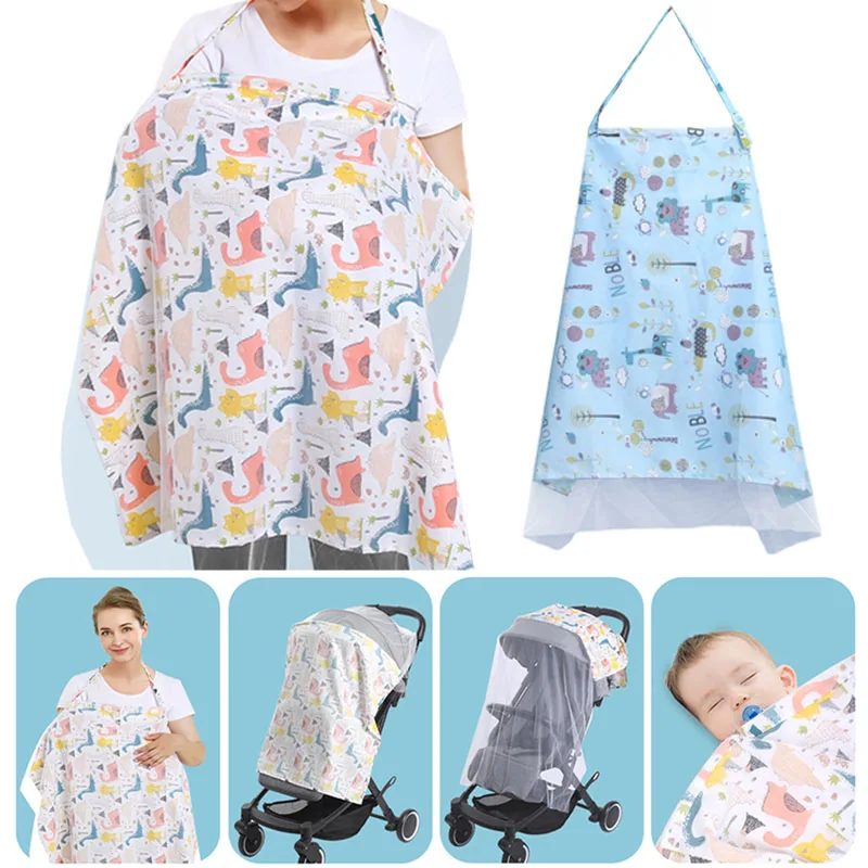 Mother Outing Breastfeeding Towel 100% Cotton Baby Feeding Nursing Covers Nursing Cloth with Mosquito Net Baby Stroller