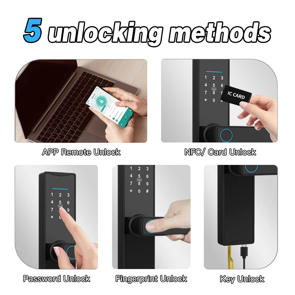 PHIPULO New Smart Door Lock With Tuya APP Digital Electronic Lock Smart Home Wooden Door Lock Biometric Fingerprint