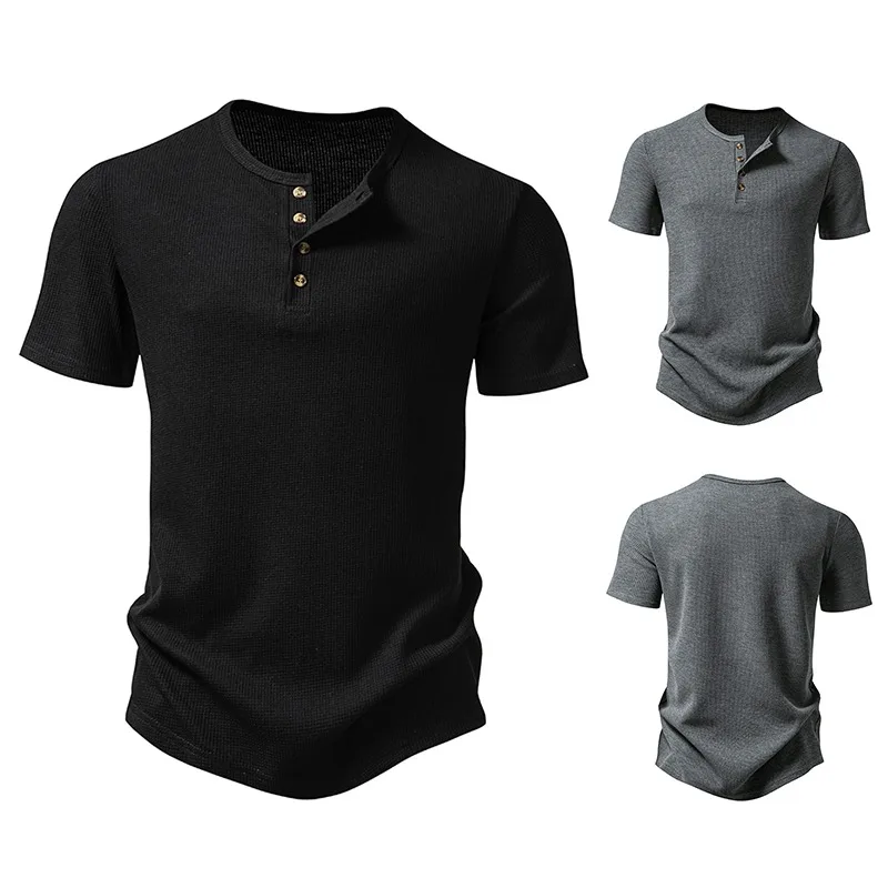 2024 Summer New Men's New 4-Button Wolfgang Henry Short Sleeved T-shirt Men Clothing