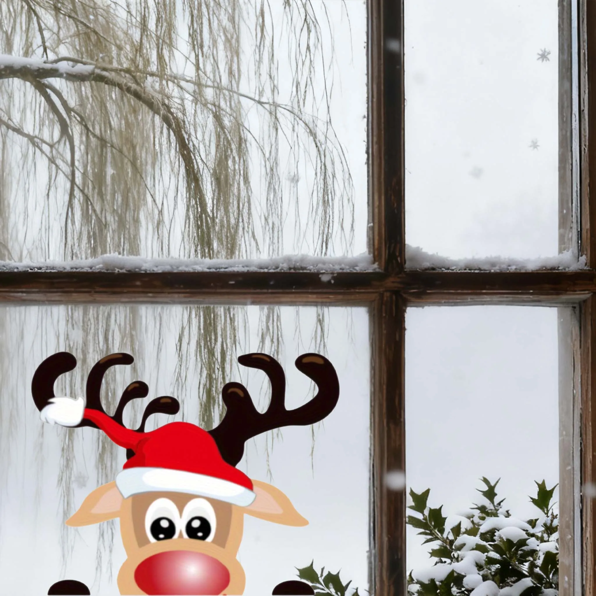 1PC adesivi autoadesivi in vetro per finestra con renna natalizia per frigorifero da parete per auto, decorazione domestica impermeabile per cartoni animati