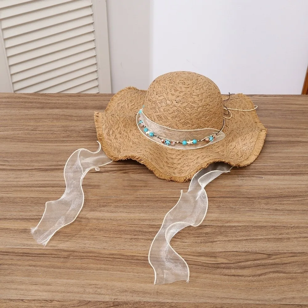

Breathable Vacation Beach Cap Lightweight with Turquoise Big Brimmed Straw Hat Sombrero Sunshade Topi Woven Sun Cap Fashion Show