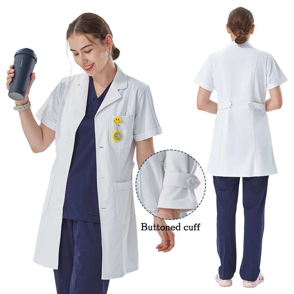 

Медицинский халат женский с отложным воротником, белый, приталенный, из полиэстера, для больниц, профессиональная униформа 701