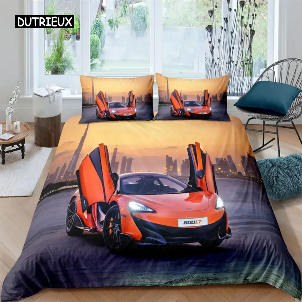 Speed Sports Car Duvet Cover Set Queen Size Cool Racing Comforter Cover Extreme Sport Bedding Set For Boys Teens Men Room Decor