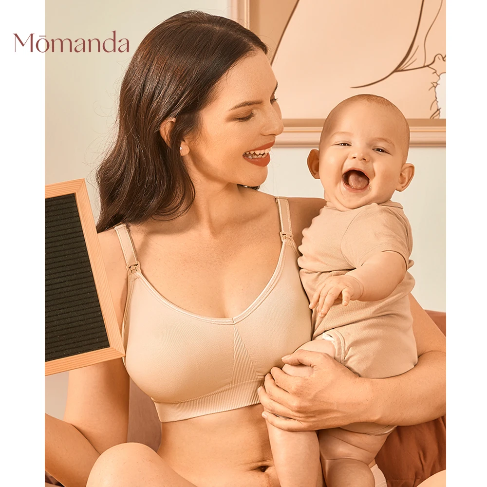 Momanda Wirefree Nursing Bra Breastfeeding Maternity Seamless Comfort Support Bra Molded Removable Cups Soft Lactation Pregency