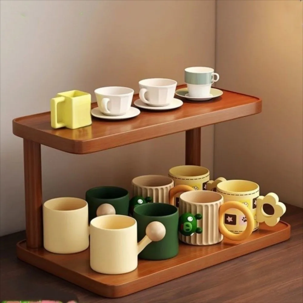 

Mini Durable Desktop Storage Rack Wood Multipurpose Tableware Shelf Storable Tabletop Stand Home Accessories
